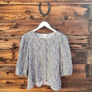H&M | Leaf Print 3/4 Sleeve Blouse L